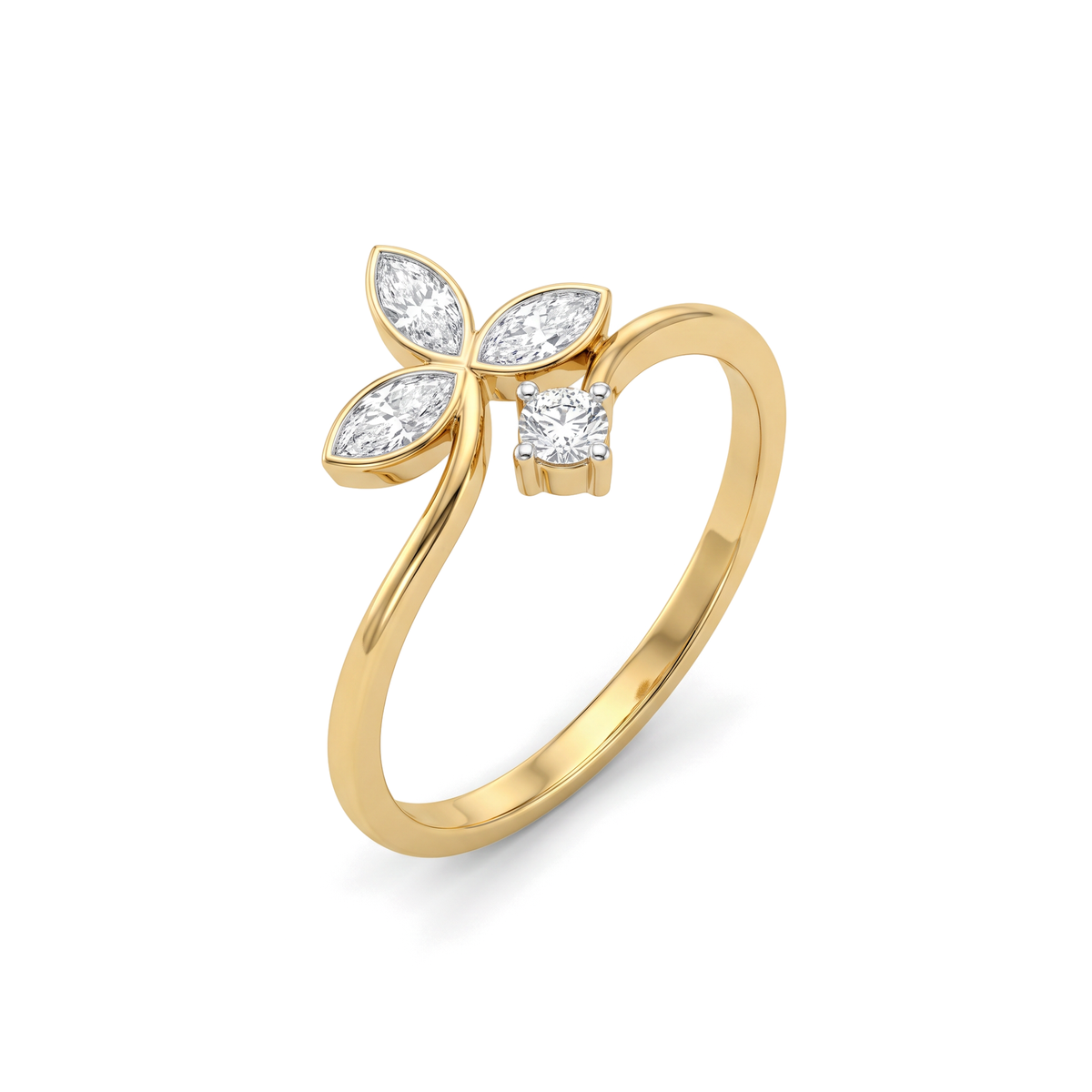 Floral Bypass Marquise Round Diamond Lab Grown Ring