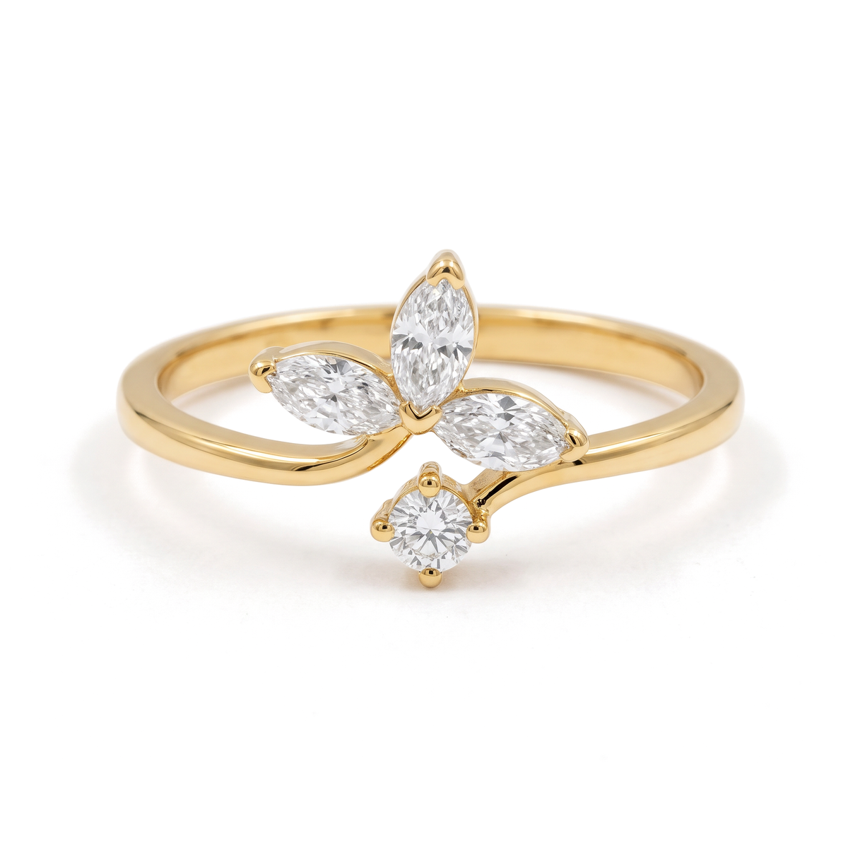 Floral Bypass Marquise Round Diamond Lab Grown Ring