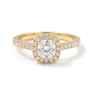 Cushion Halo Round Solitaire Ring