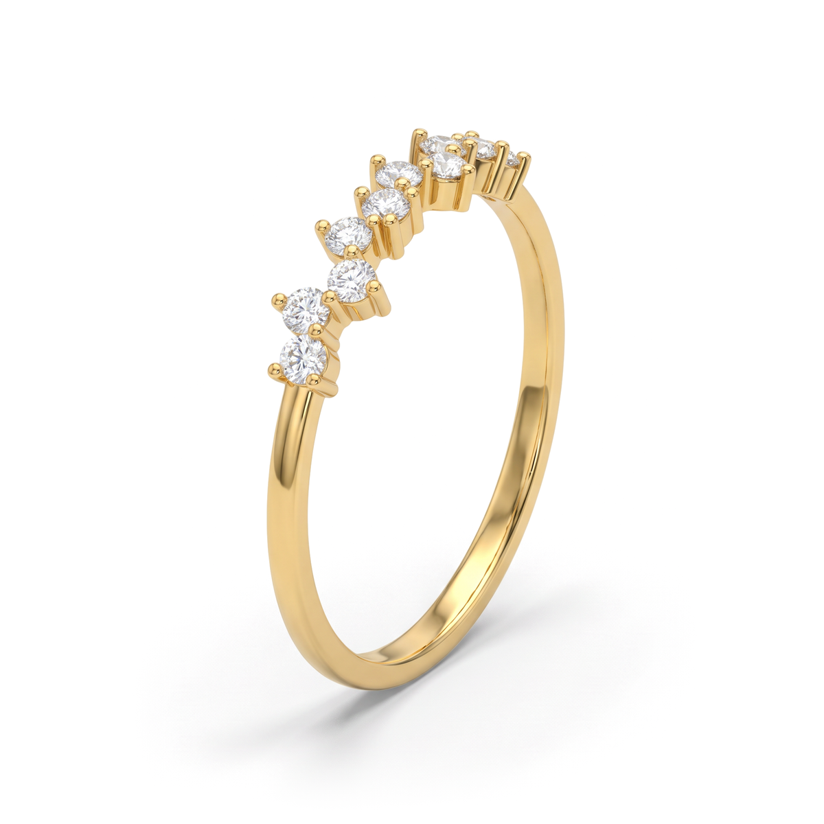 Staggered Contour Band Round Diamond Lab Grown Ring