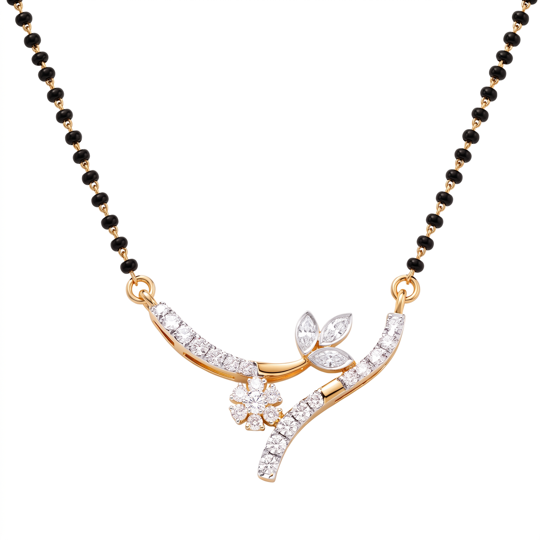 Curved Floral Twig Diamond Mangalsutra