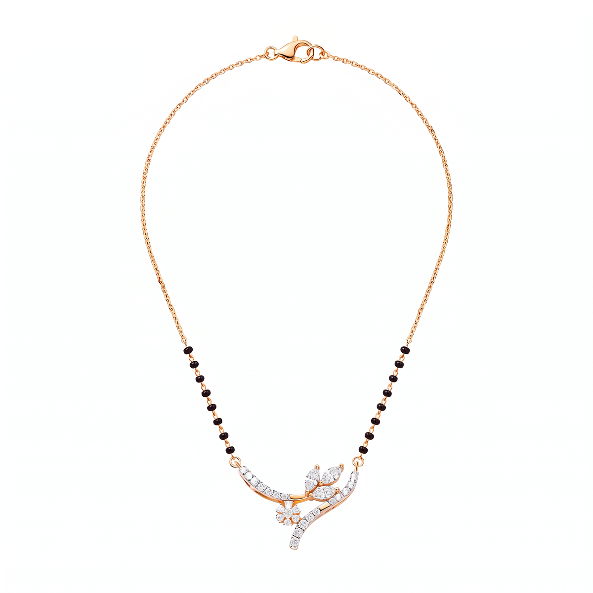 Curved Floral Twig Diamond Mangalsutra