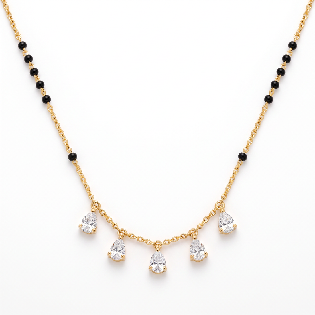 Five Pear-Drop Diamond Fringe Mangalsutra