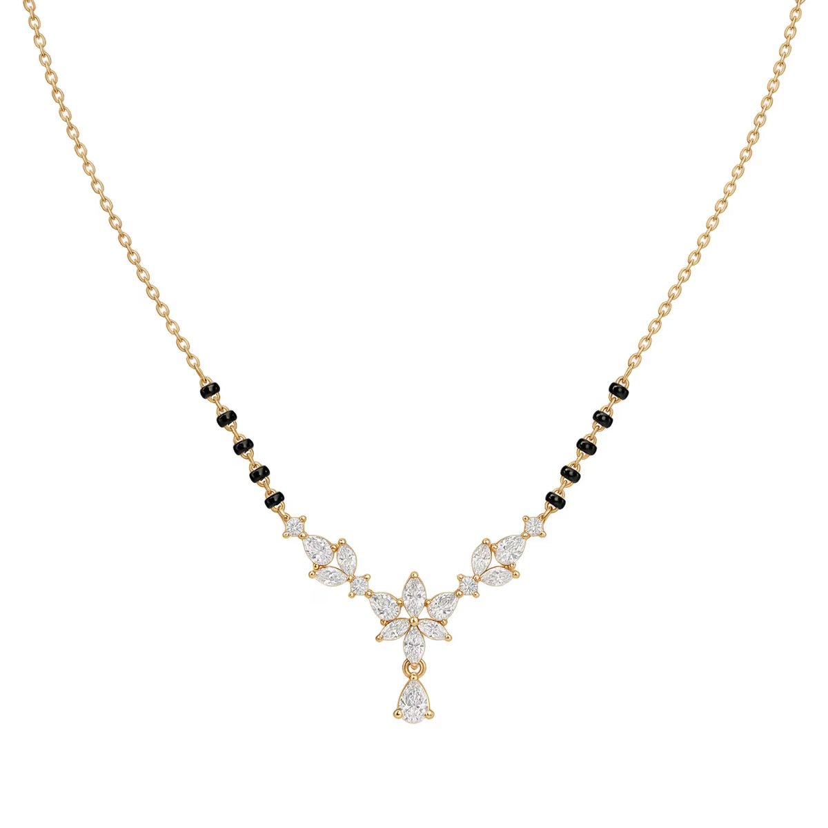 Floral Chevron Drop Marquise Diamond Mangalsutra