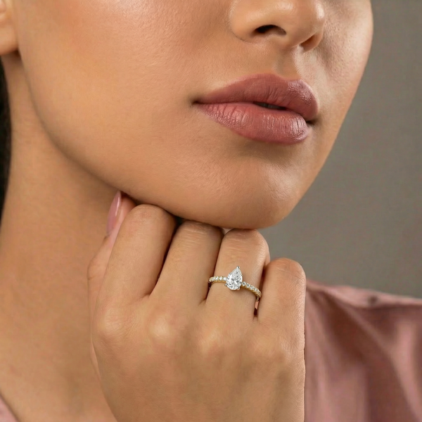Pear Pavé Solitaire Lab Grown Diamond Ring