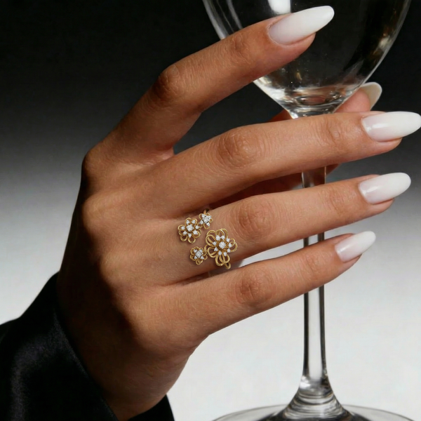 Abstract Floral Openwork Lab Grown Diamond Ring