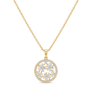 Floral Medallion Cluster Pear and Round Diamond Pendant