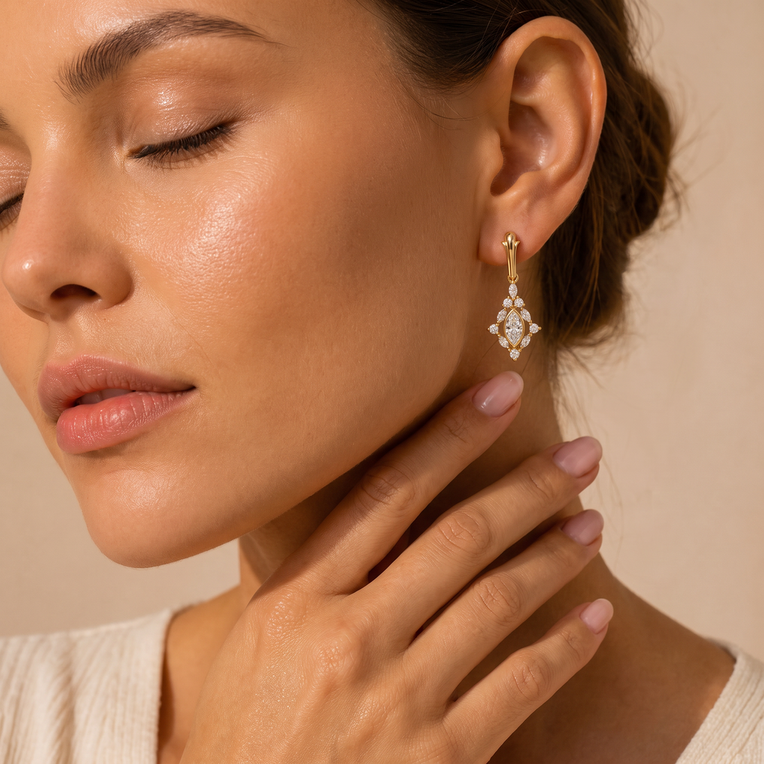 Marquise Shape Frame Diamond Earring
