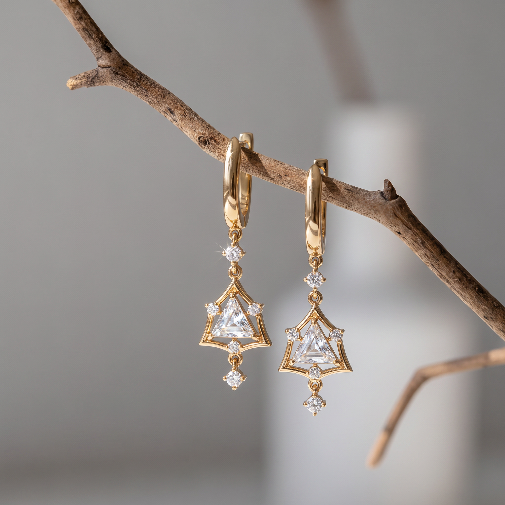 Trillion Cut Geometric Diamond Earring