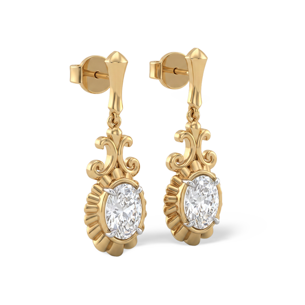 Oval Scalloped Edge Filigree Diamond Earring