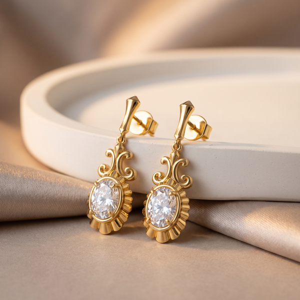 Oval Scalloped Edge Filigree Diamond Earring