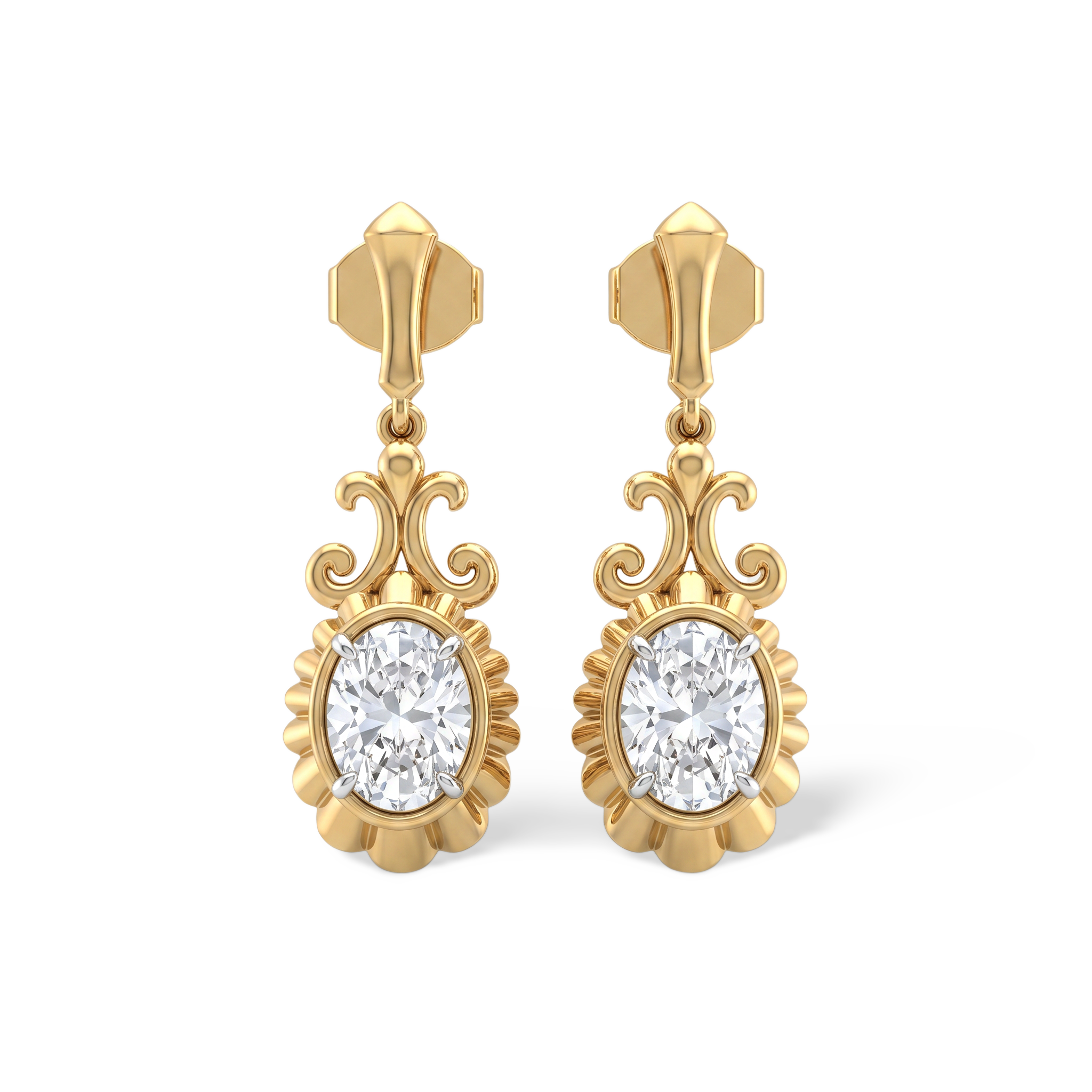 Oval Scalloped Edge Filigree Diamond Earring