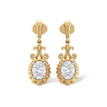 Oval Scalloped Edge Filigree Diamond Earring
