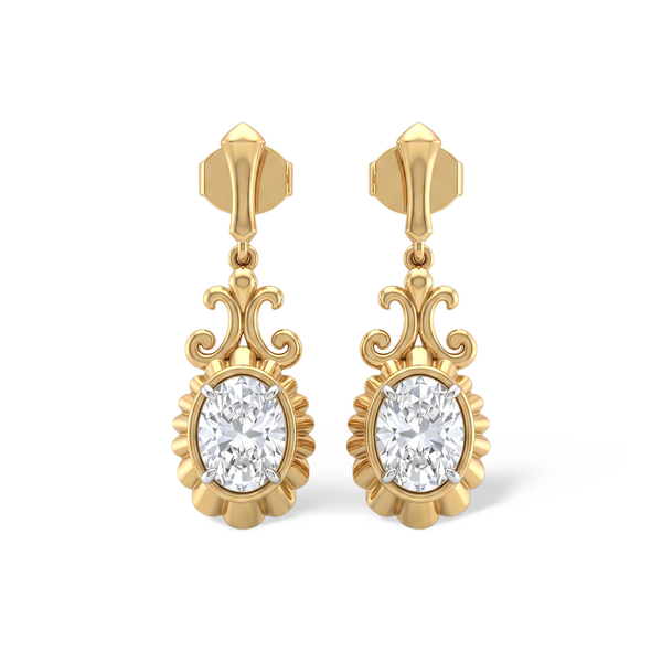 Oval Scalloped Edge Filigree Diamond Earring