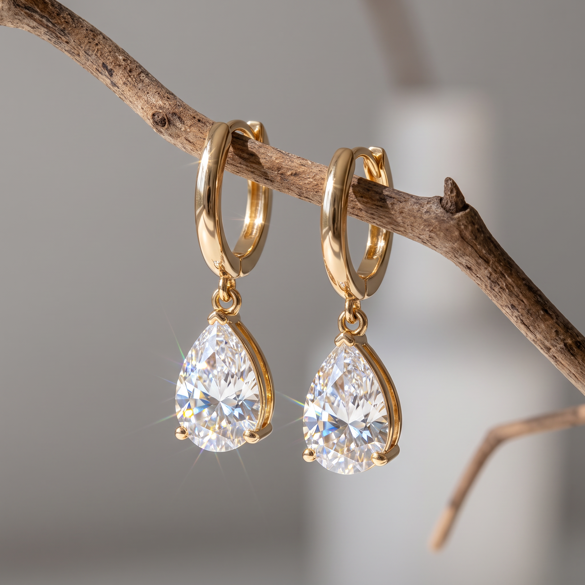 Elegant Pear Dangle Hoop Lab Grown Earring