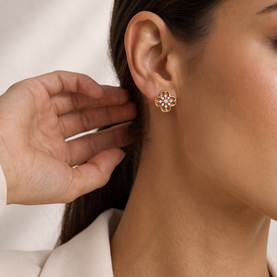 Radiant Clover Round Lab Grown Diamond Stud Earrings