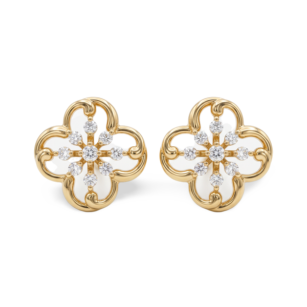 Radiant Clover Round Lab Grown Diamond Stud Earrings