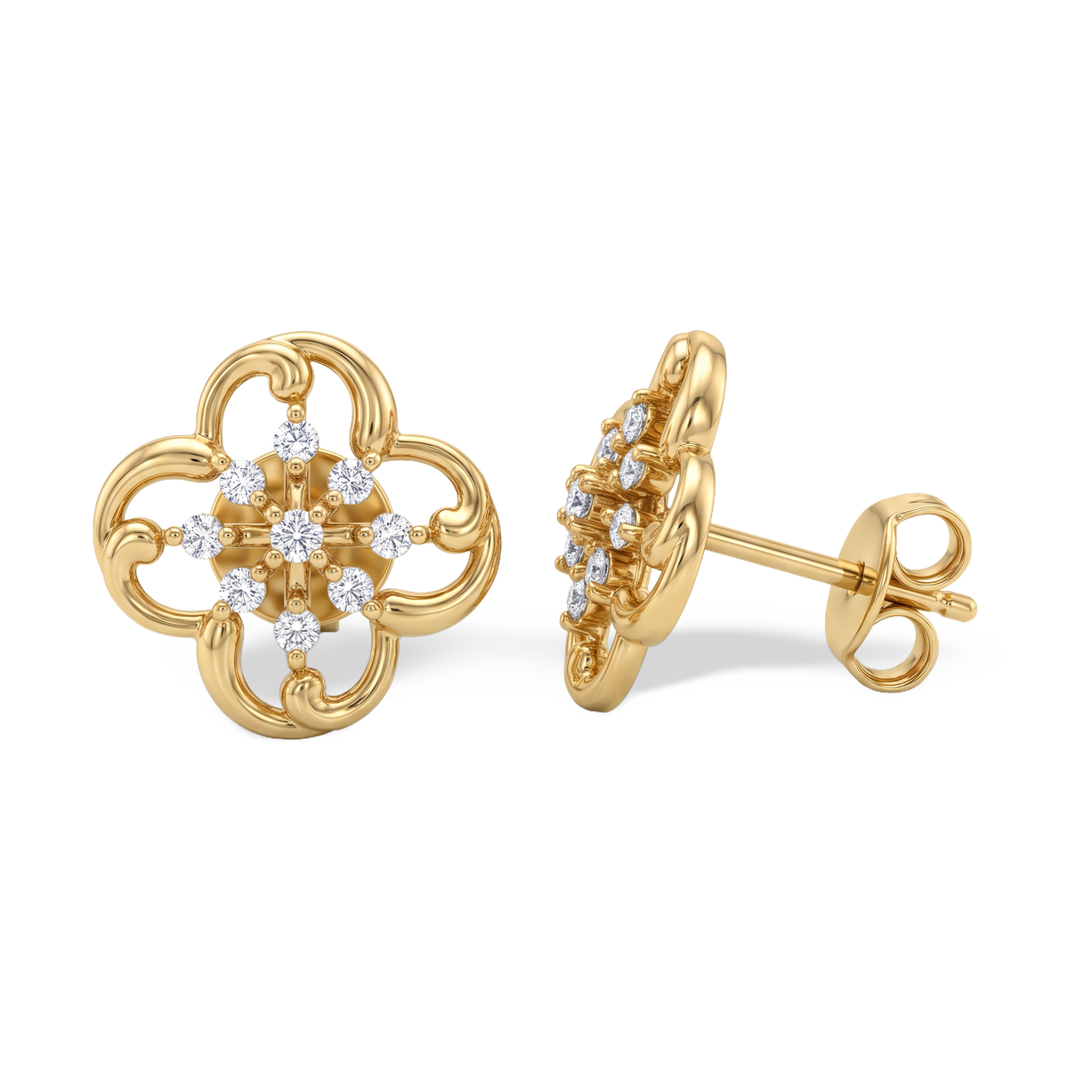 Radiant Clover Round Lab Grown Diamond Stud Earrings
