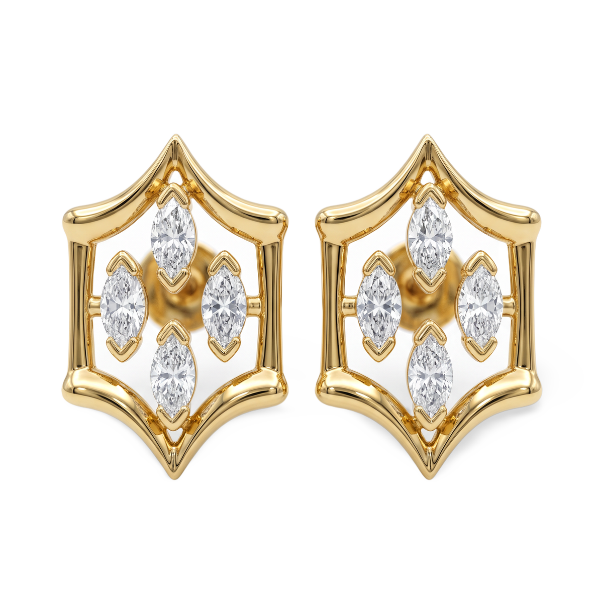 Graceful Bezel Shield Marquise Lab Grown Diamond Stud Earrings