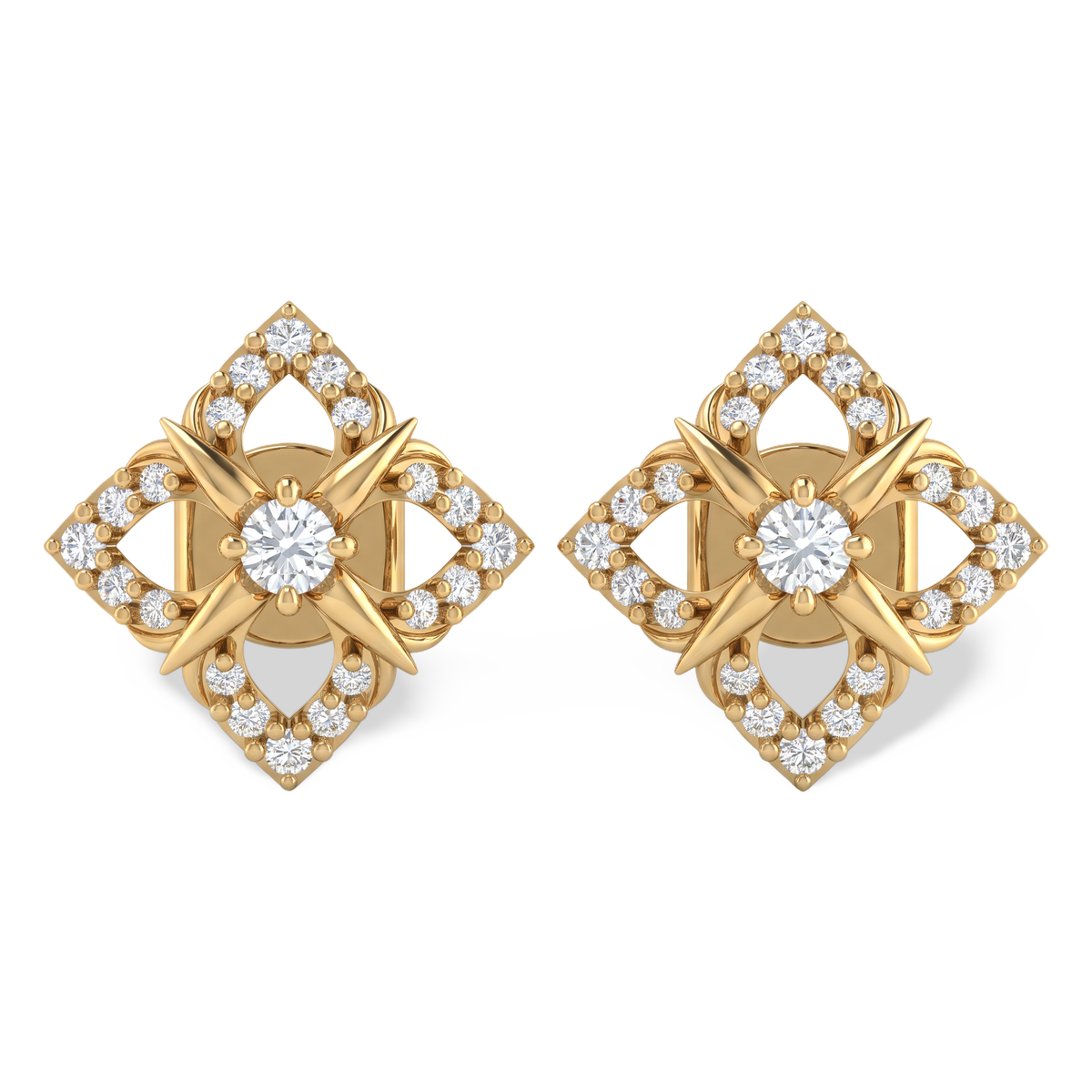 Ethereal Starburst Round Lab Grown Diamond Stud Earrings