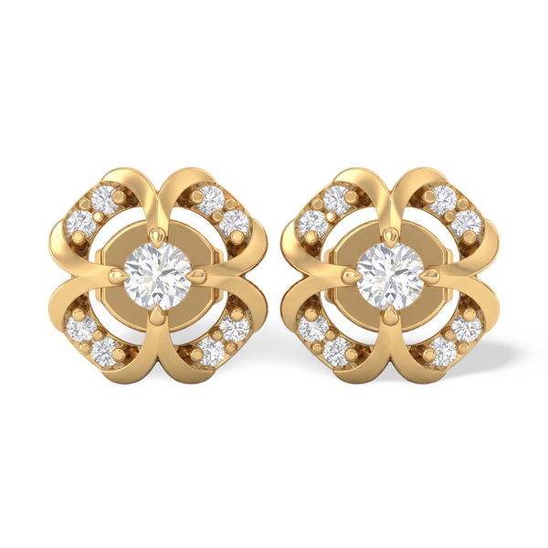 Vibrant Round Clover Lab Grown Diamond Stud Earrings