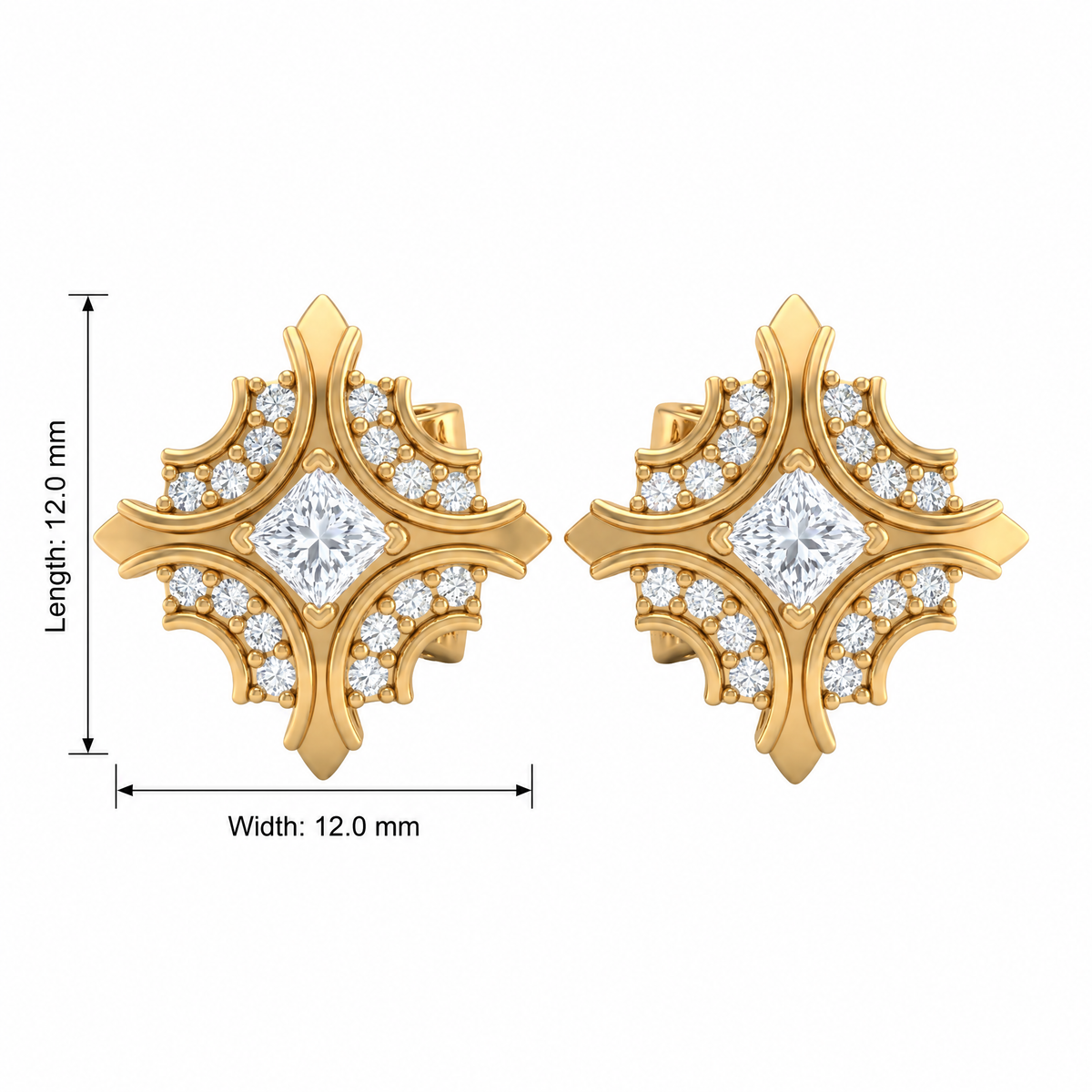 Majestic Filigree Princess Lab Grown Diamond Stud Earrings
