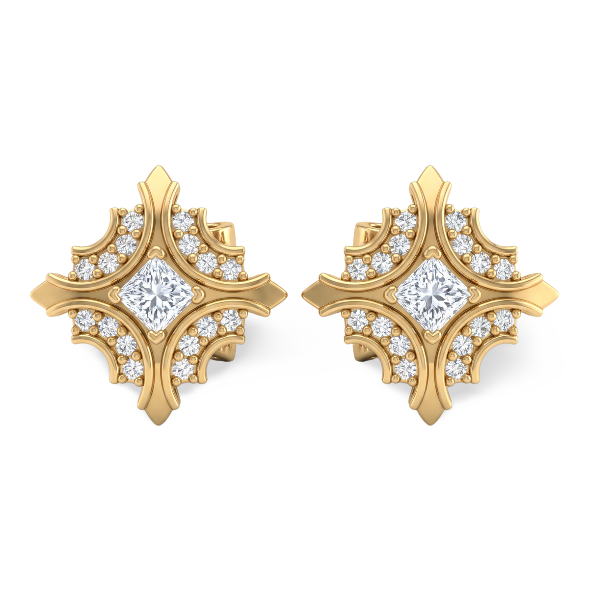 Majestic Filigree Princess Lab Grown Diamond Stud Earrings