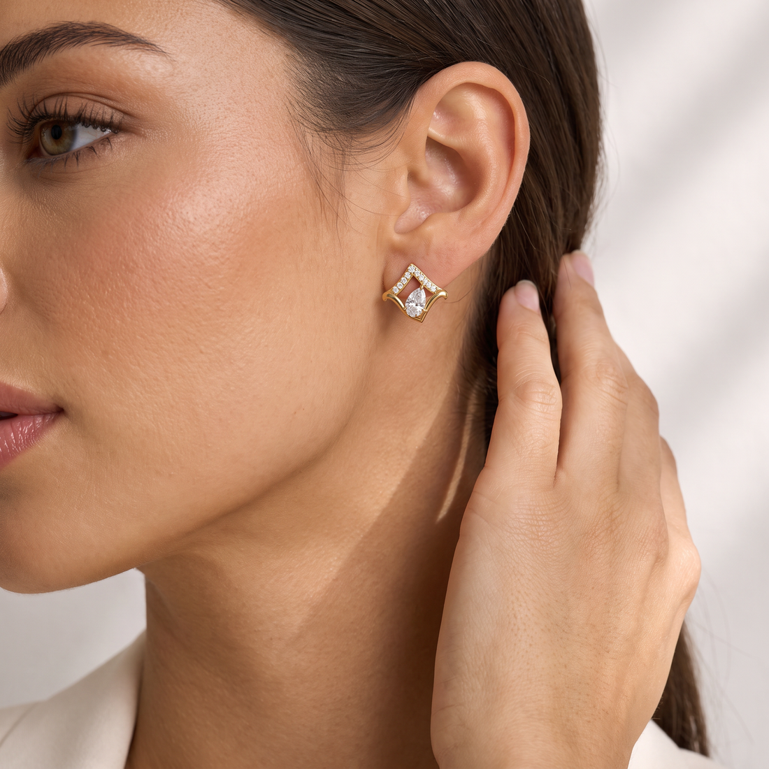 Celestial Geometric Pear Lab Grown Diamond Stud Earrings