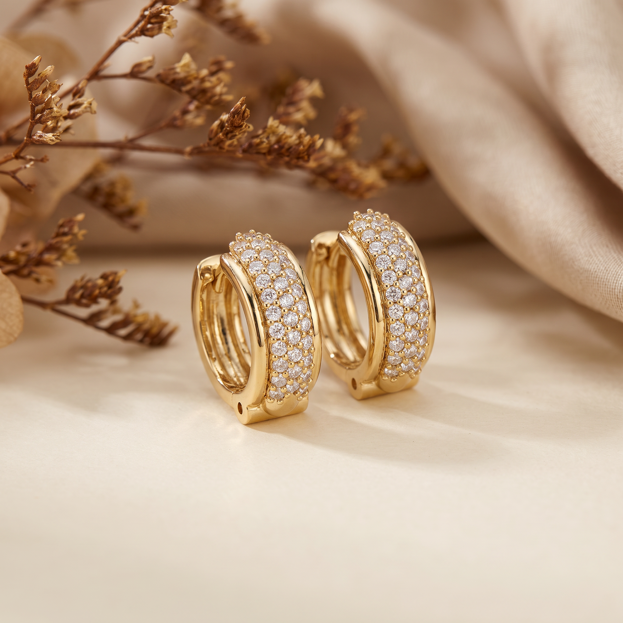Classic Triple Row Pave Hoop Earring
