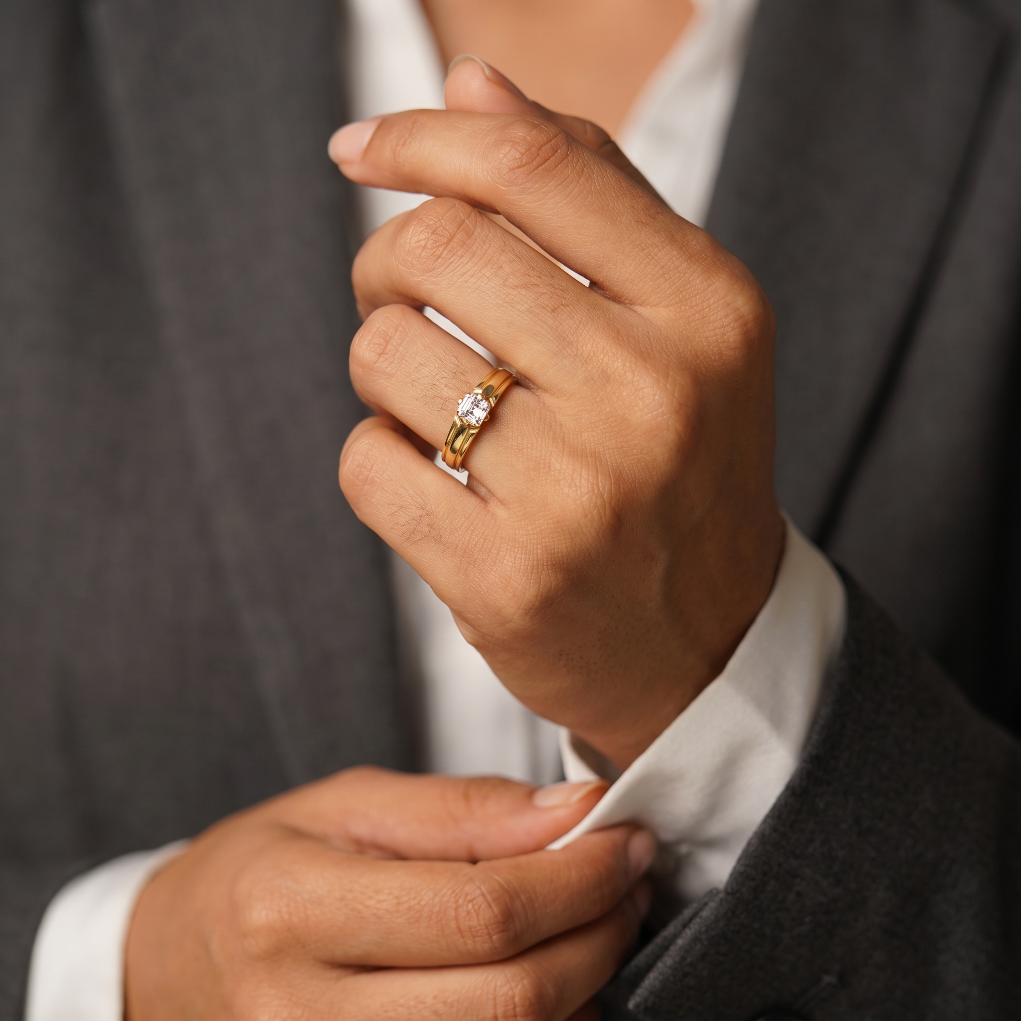 Asscher Groove Men's Solitaire Ring