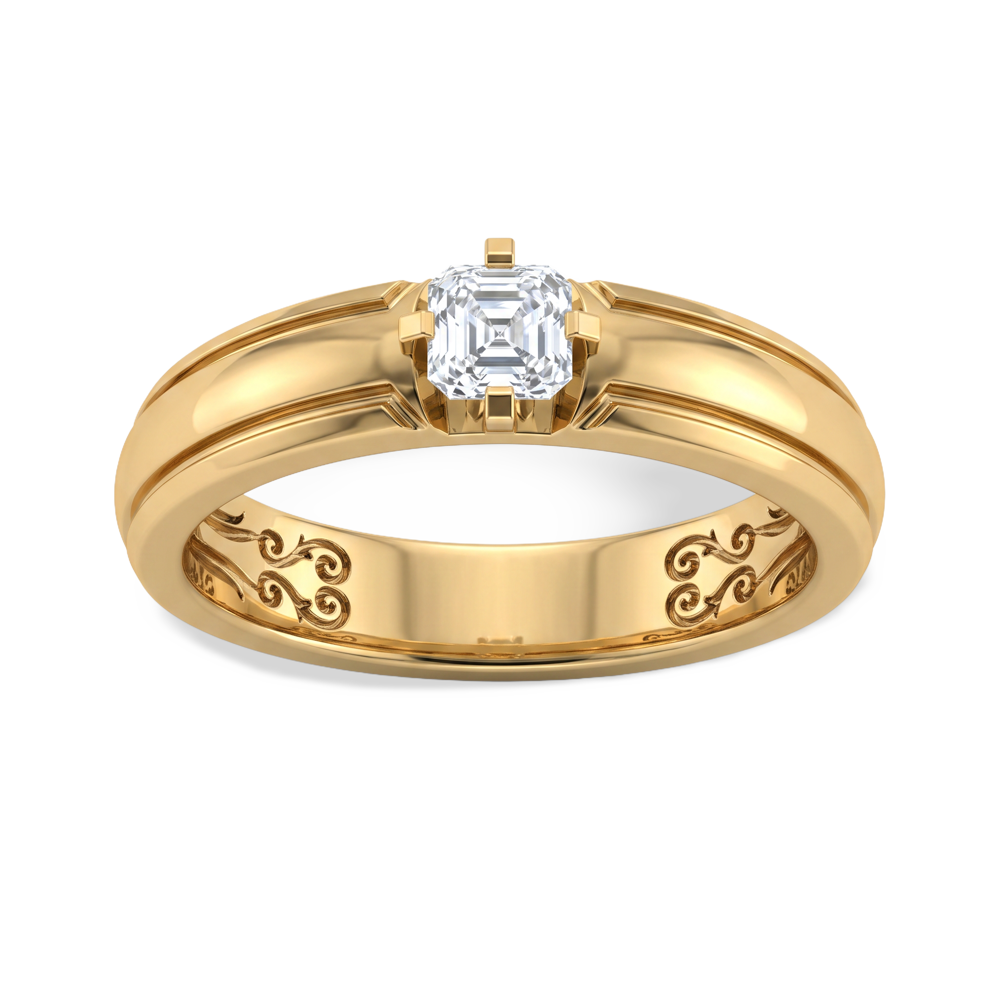Asscher Groove Men's Solitaire Ring