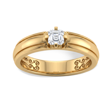 Asscher Groove Men's Solitaire Ring