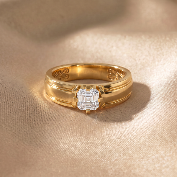 Asscher Groove Men's Solitaire Ring