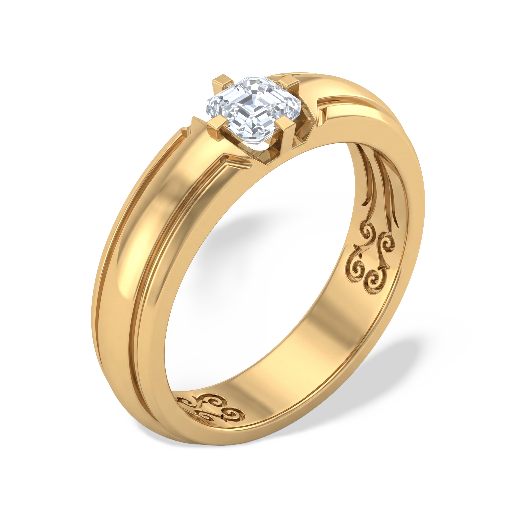 Asscher Groove Men's Solitaire Ring