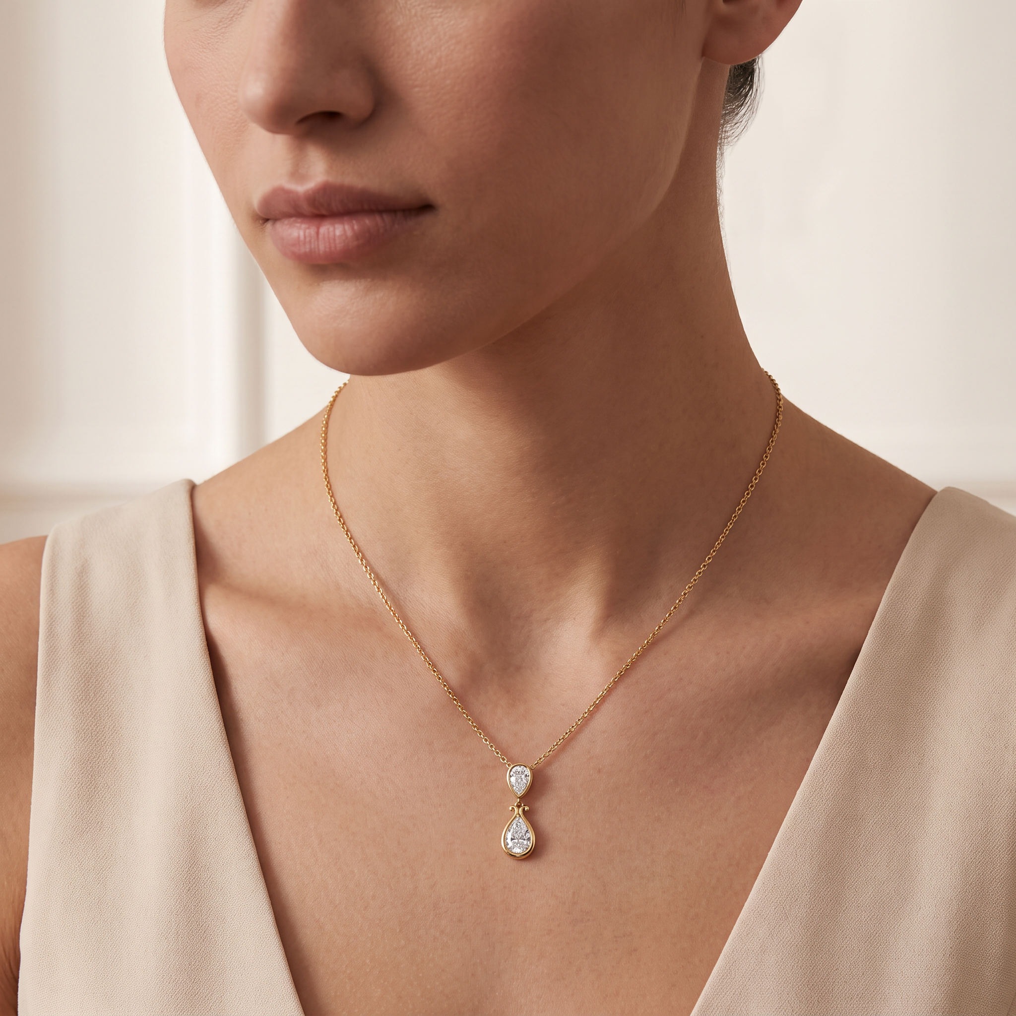 Refined Dual Pear Cut Diamond Pendant