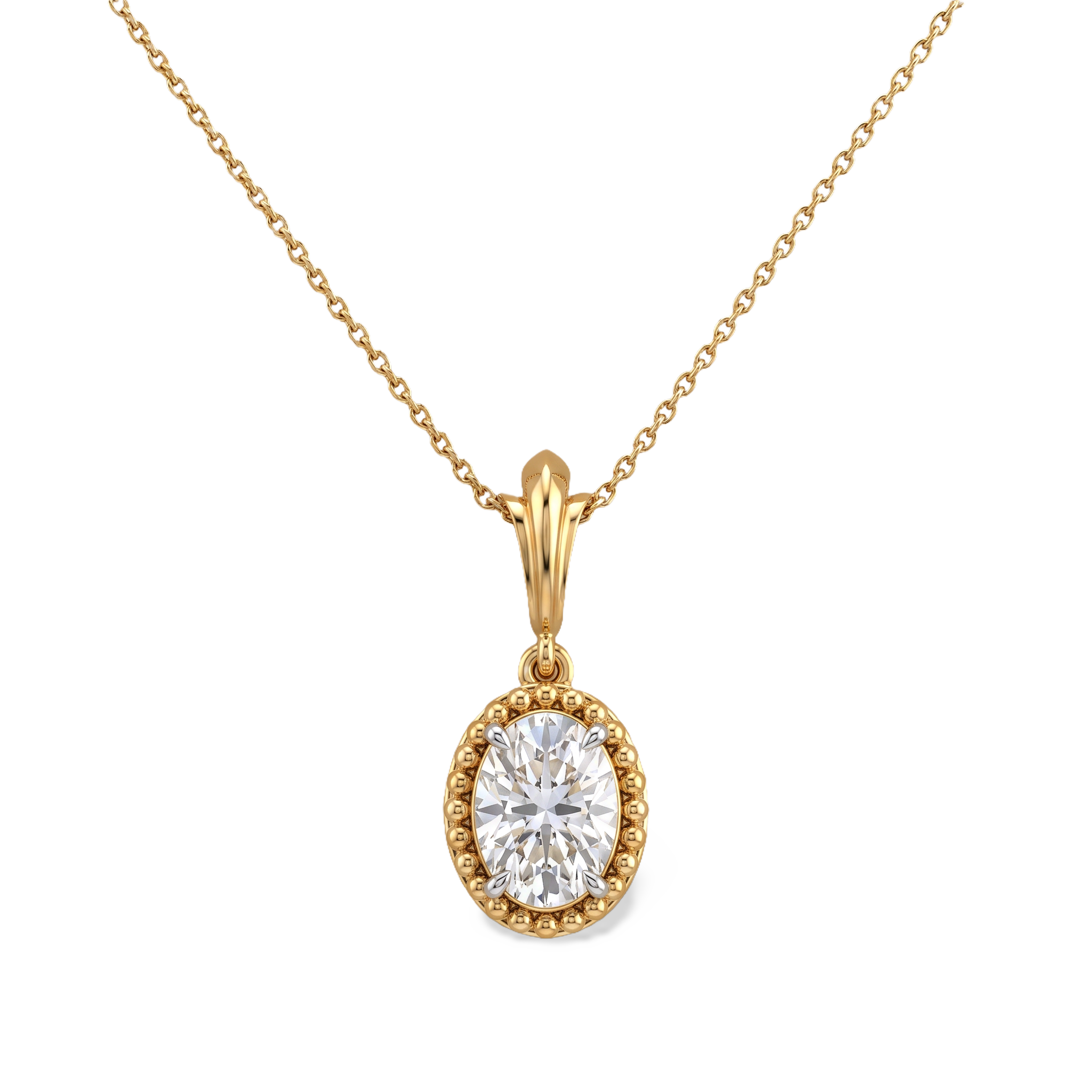 Oval Beaded Edge Diamond Pendant