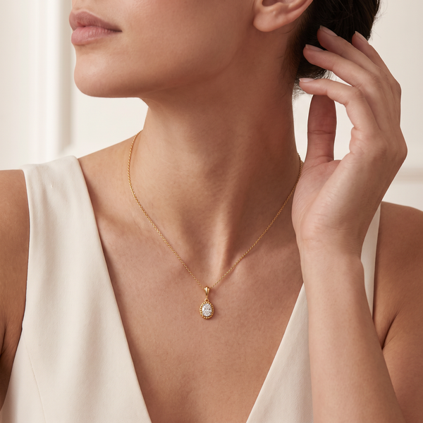 Oval Beaded Edge Diamond Pendant