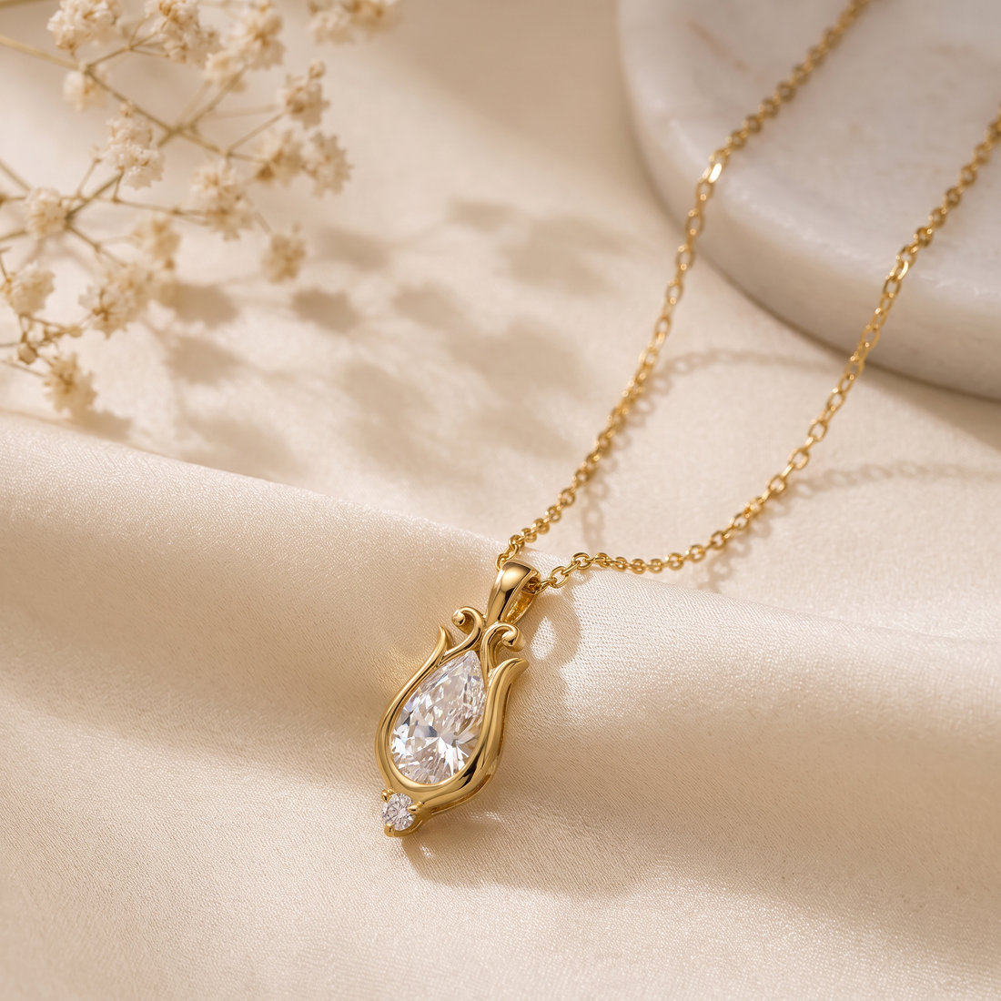 Exquisite Bezel Set Pear Diamond Pendant