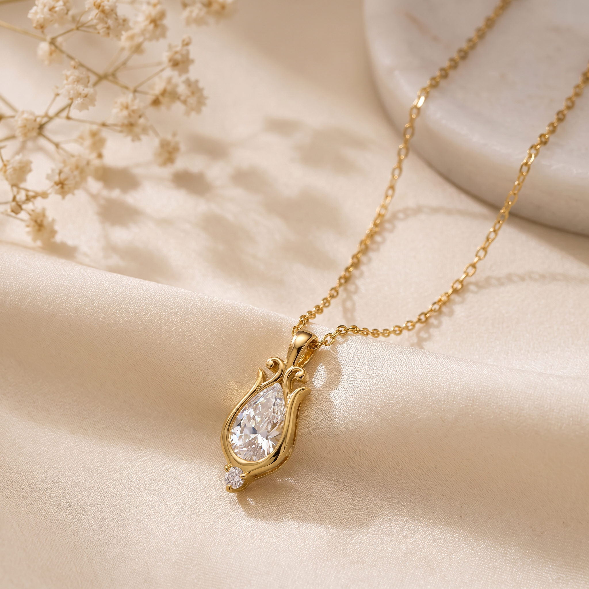 Exquisite Bezel Set Pear Diamond Pendant