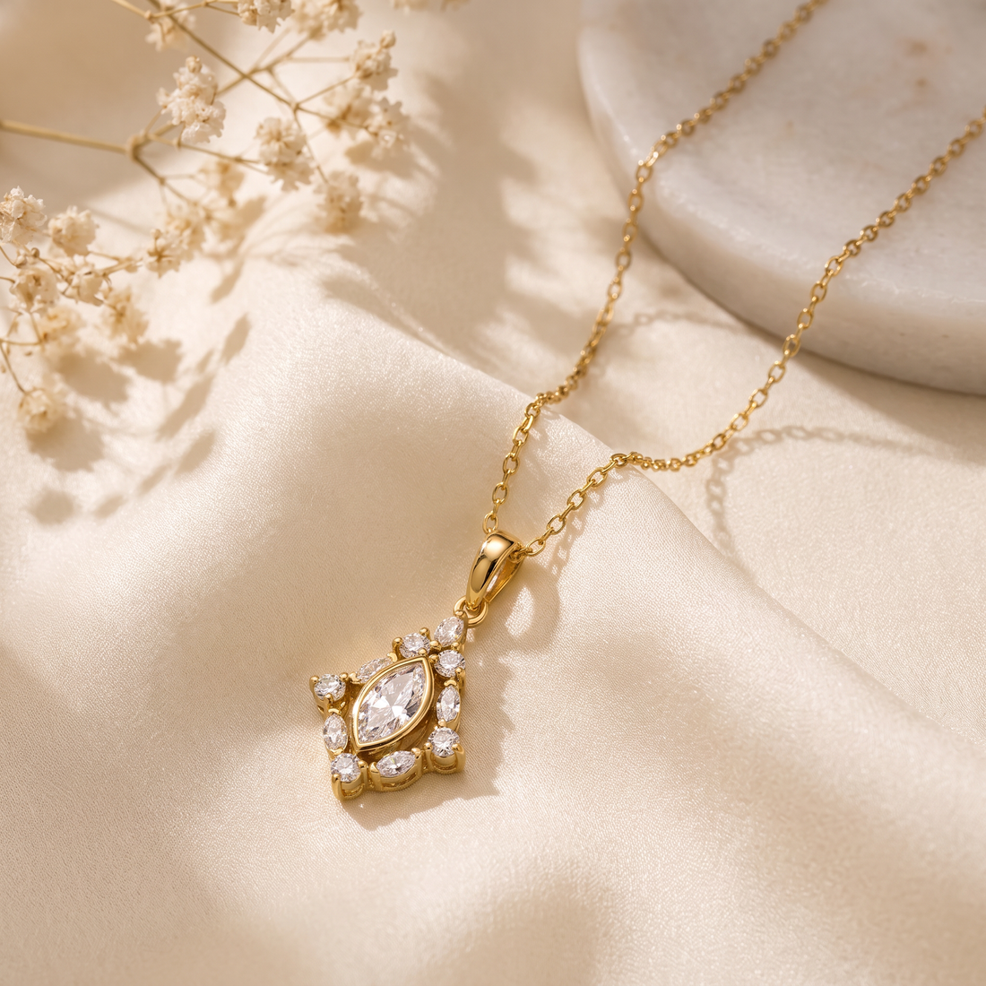Marquise Shape Diamond Frame Lab Grown Pendants