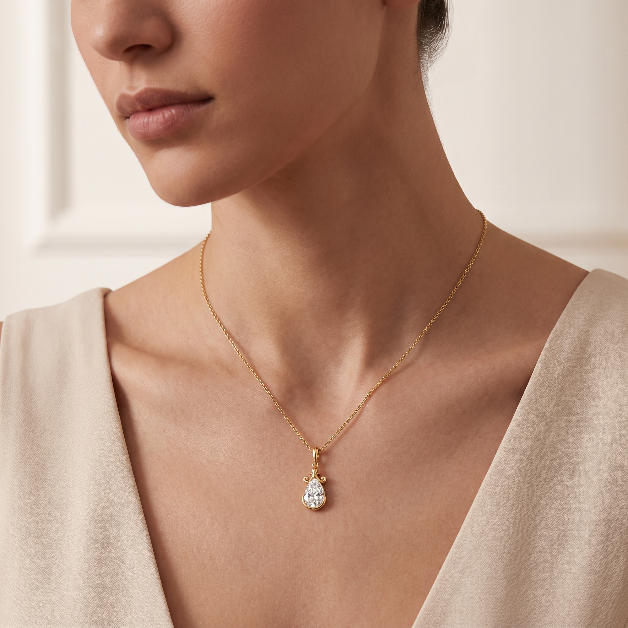 Graceful Pear Shaped Lab Grown Diamond Pendant