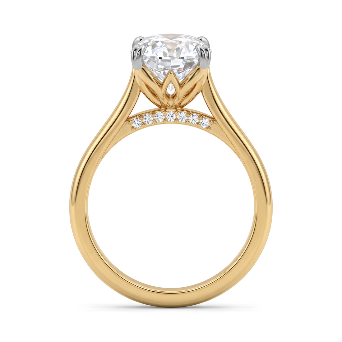 Lotus Petal Cathedral Oval Solitaire Ring