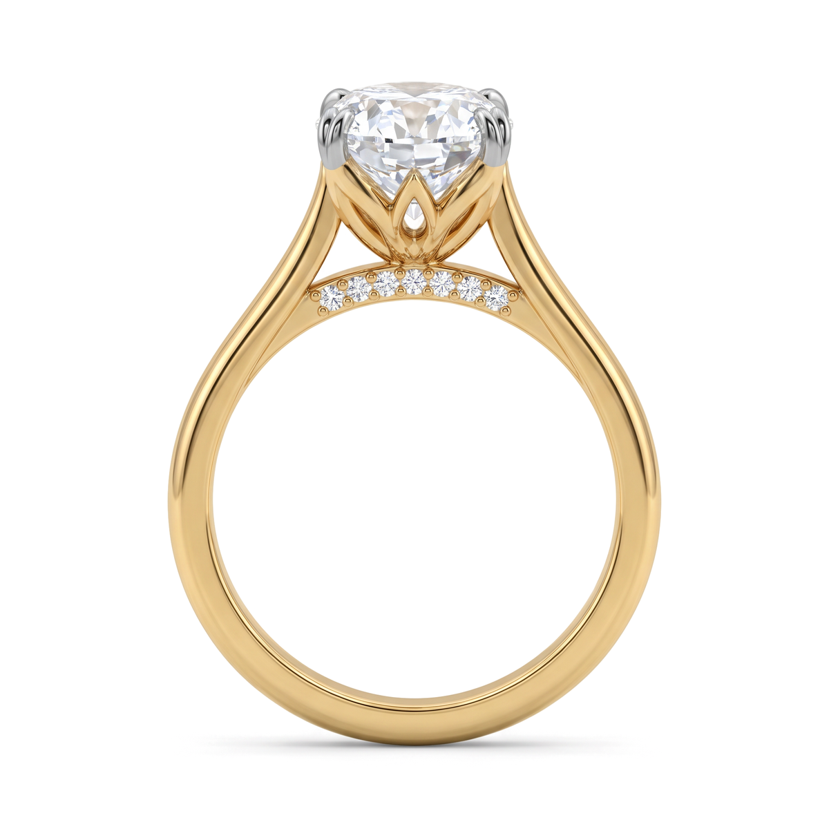 Lotus Petal Cathedral Oval Solitaire Ring