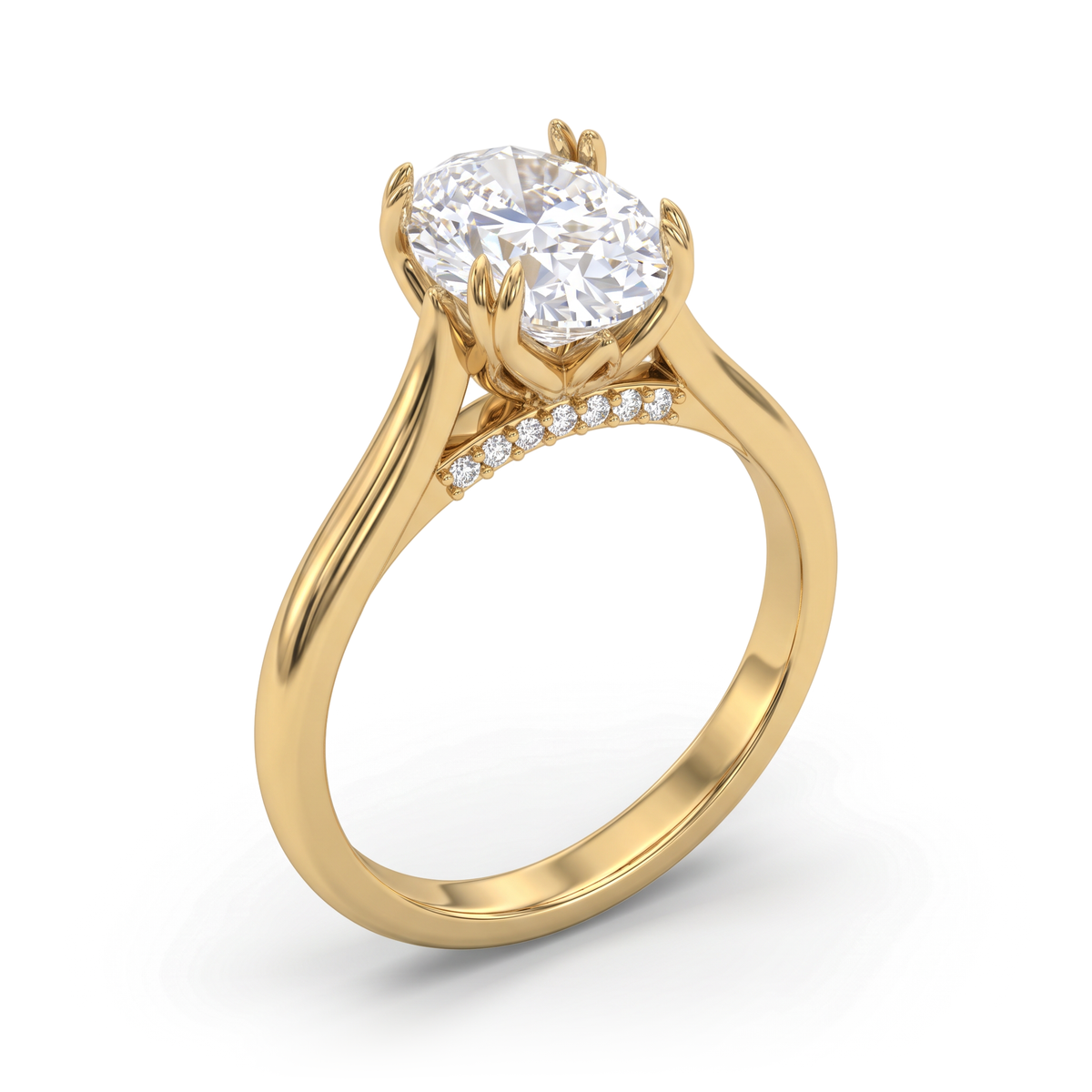 Lotus Petal Cathedral Oval Solitaire Ring