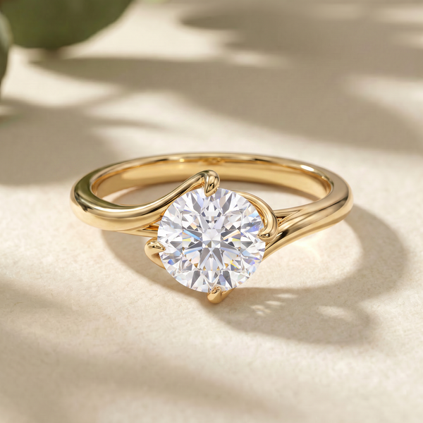 Crested Vine Solitaire Ring