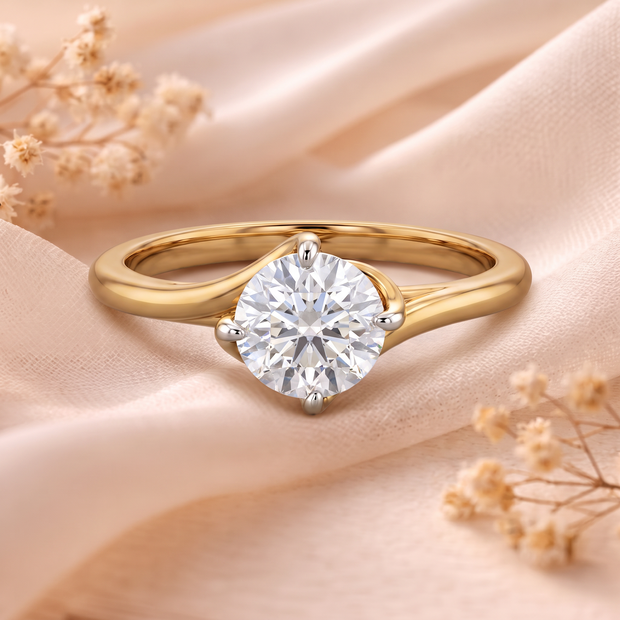 Refined Twisted Shank Round Solitaire Lab Grown Diamond Ring