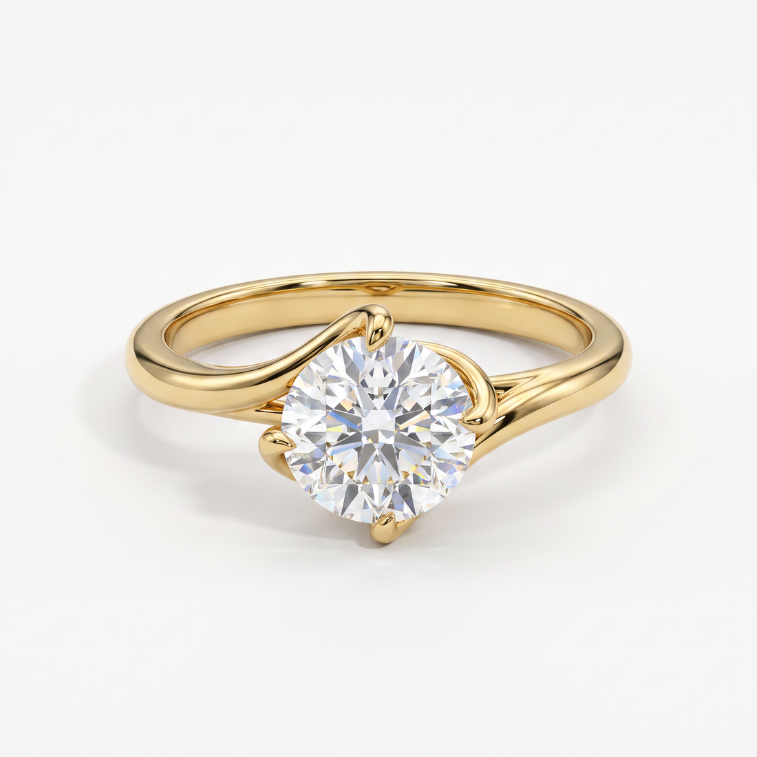 Crested Vine Solitaire Ring