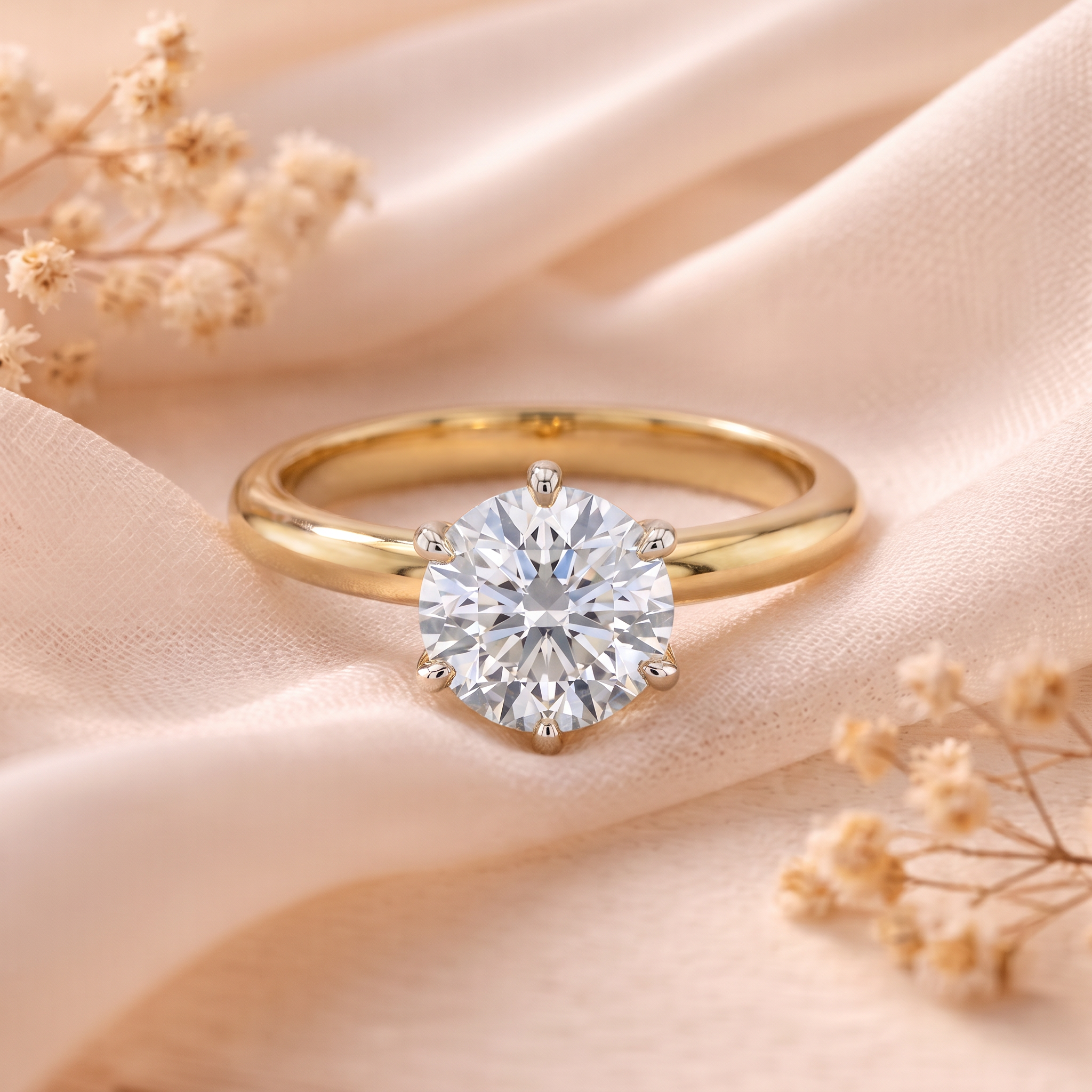 Elegant Solitaire Setting Round Lab Grown Diamond Ring