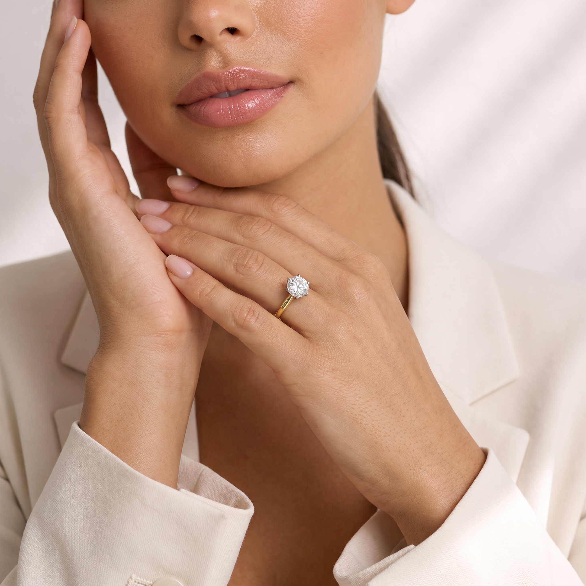 Elegant Solitaire Setting Round Lab Grown Diamond Ring