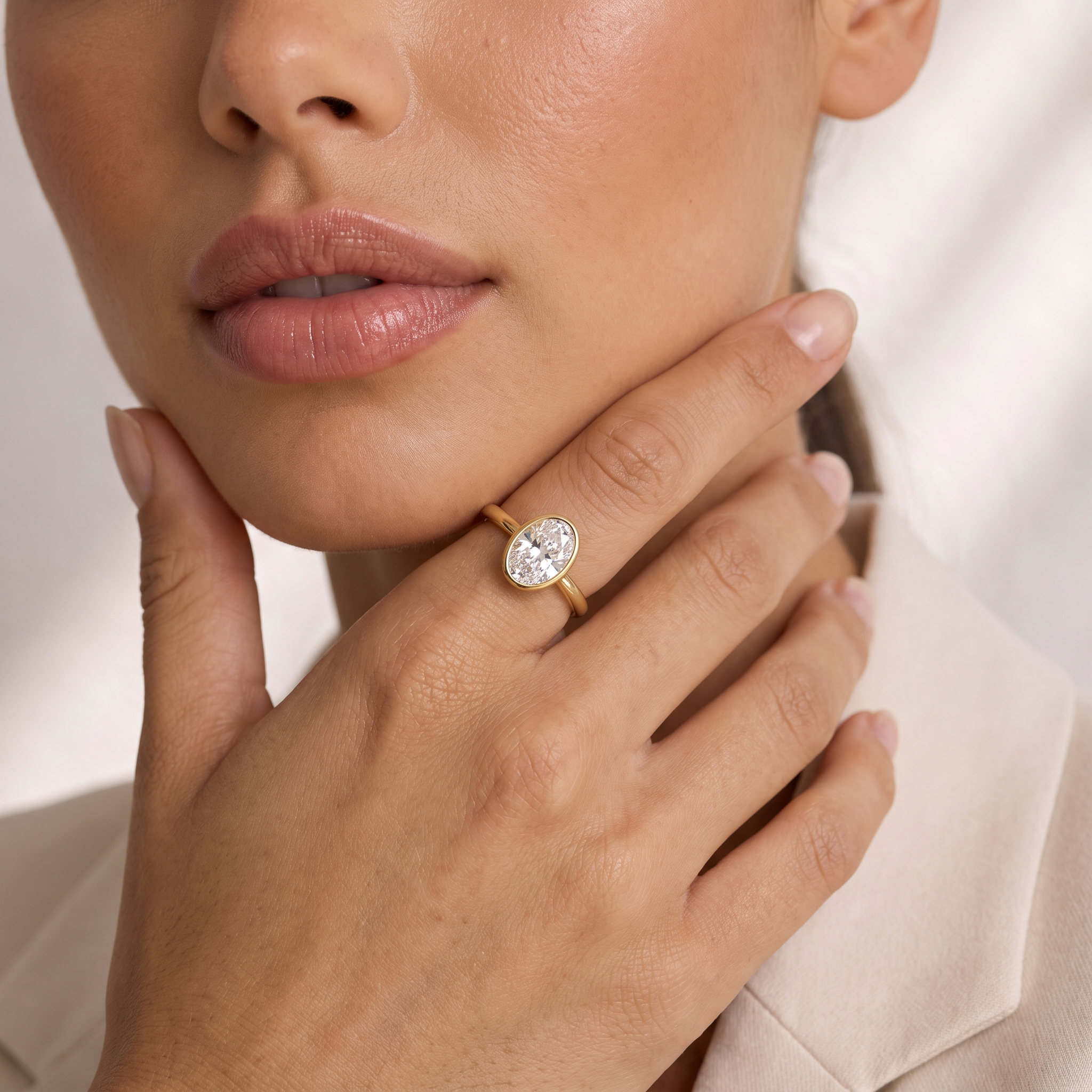Modern Bezel Set Oval Lab Grown Diamond Ring